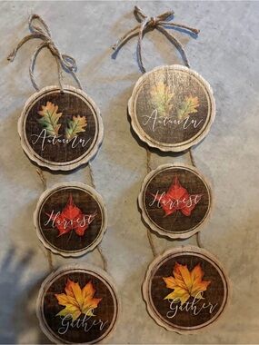Autumn Harvest Gather Rustic Hanging Ornaments - Set of 2
